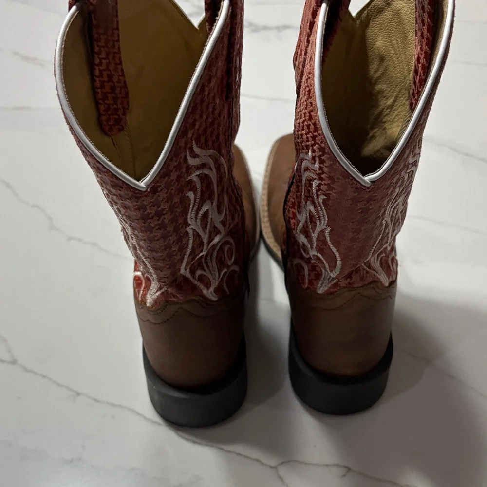 Kids Western Boots in Red and Brown